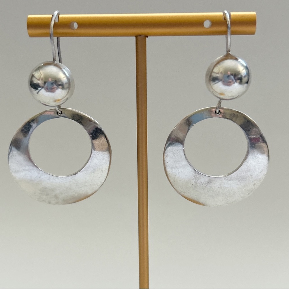 Vintage Mod Mexican Sterling Silver Circular Hoop Earrings